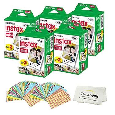 Imagem de Fujifilm Mini filme instantâneo (branco) para câmeras Fujifilm Mini 8, 9 Mini 11 + adesivos de moldura e acessórios de pano de microfibra (100 filmes)