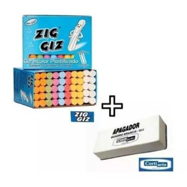Imagem de Kit Giz Colorido 50 Unidades + 1 Apagador Eva - Chalkboard - ZIG GIZ /
