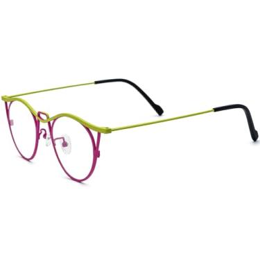 Imagem de FONEX Armação de óculos de titânio puro colorido feminino retrô redondo F85782, F85846 Amarelo, 48-22-145