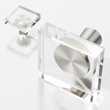 Imagem de Armário de cozinha de cristal, 4 maçanetas transparentes, puxadores de armário, gavetas, gavetas, armário de vidro, ferragens quadradas, cetim cobre, banheiro, quarto, puxador de orifício único,