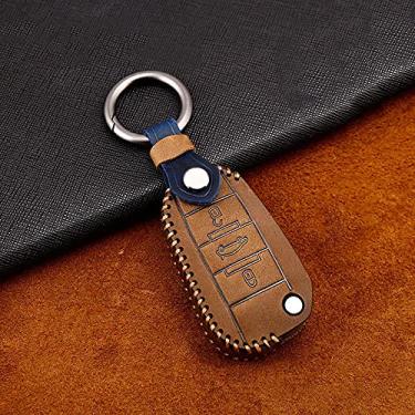 Imagem de CSHU Couro Car Key Case Cover Chaveiro Ring Key Bag, apto para Peugeot 301 208 3008 5008 408 2008 308 508 2013 2014 2015 2016 2017 2018 2019, C, marrom