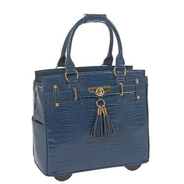 Imagem de JKM & Company Bolsa feminina com rodinhas para laptop | Pasta com rodas de designer | Serve para laptops de 13 a 17 polegadas | Estojo para computador de viagem de escritório, Riviera (azul), 15.5” H
