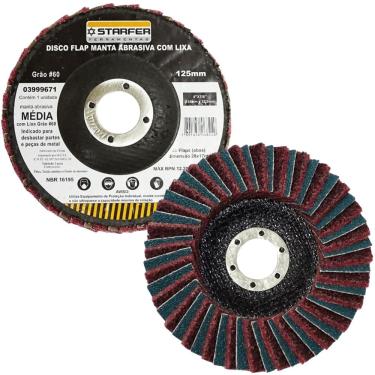 Imagem de Disco Flap com Manta e Lixa Grão 60 5" Media Vermelha Ideal para Desbaste Lixar Polir Aço Aluminio Metais - Starfer
