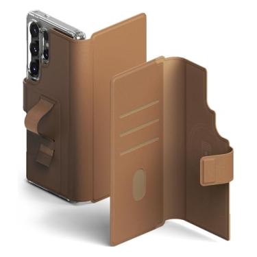 Imagem de Ringke Carteira magnética Folio Grip [comporta até 3 cartões] projetada para Samsung Galaxy S25 Ultra, S24 Ultra e S23 Ultra, capa flip destacável de couro PU - marrom