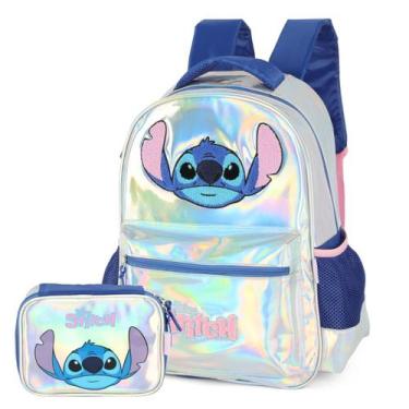 Imagem de Mochila De Costas Holográfica Stitch Com Estojo Box Disney, Prata