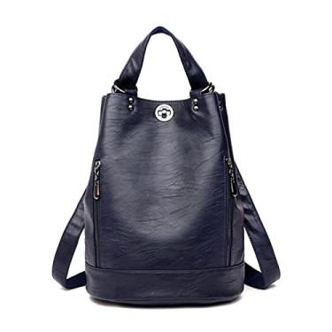Imagem de Mochila Feminina Bolsa de Ombro Couro Luxo Mochila Feminina Mochila Escolar Sacos de Viagem Mochila Mochila Mochila(Blue)