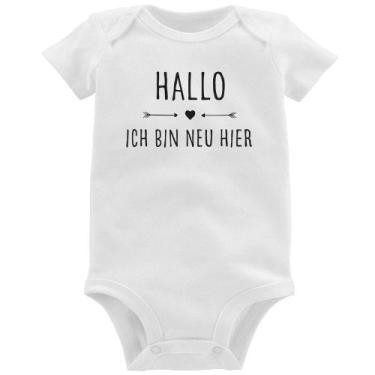 Imagem de Body Bebê Hallo, Ich Bin Neu Hier - Foca na Moda, Branco, GG