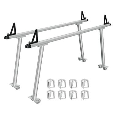 Imagem de EcoExplorer Rack de caminhão, rack de escada de alumínio de 180 cm para caminhão, capacidade de 362 kg com 8 grampos C não perfurados, conjunto de duas barras para caiaque, prancha de surf, madeira,