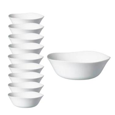 Imagem de Jogo 10 Bowl de Vidro Opalino Branco Quadrado Tigela Molho Sobremesa 1