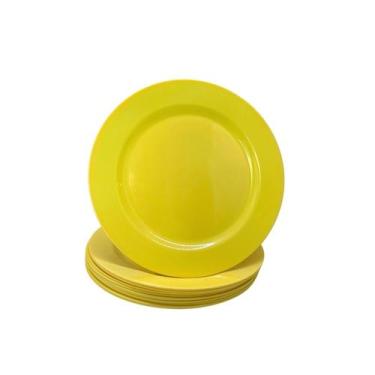 Imagem de Kit 12 Pratos Melamina Raso 25cm Amarelo Buffet Restaurante - Ecos