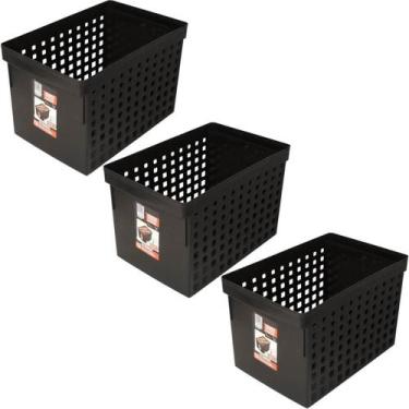 Imagem de Kit 3 Caixas Plásticas para Arquivos Pastas Suspensas com Furação 42x2