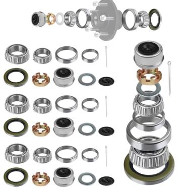 Imagem de 4 conjuntos de kits de rolamentos de cubo de reboque L68149 L44649, serve para reboque de barco de eixo #84 de 1,587 kg, 1-3/20.3 cm a 1-1/40.6 cm, com capa contra poeira, vedação de graxa 171255TB,