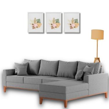 Imagem de  Sofá Beny com Chaise Direita, 2,60x1,40m, 4 Lugares, Linho, Base em Madeira.