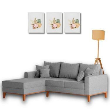 Imagem de  Sofá Beny com Chaise Esquerda, 2,00x1,40m, 3 Lugares, Linho, Base em Madeira.