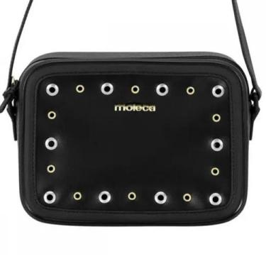 Imagem de Bolsa Moleca Transversal Casual Detalhes Metalizados Feminina Preta, P