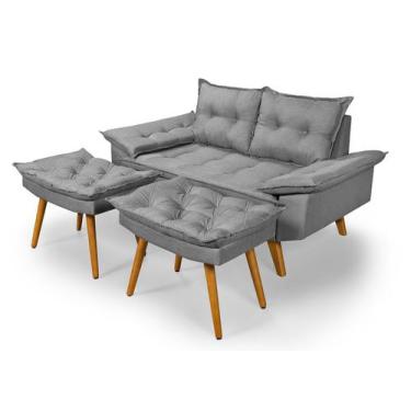 Imagem de Sofá 2 Lugares Bariloche em Linho Mais Duas Banquetas  - Essencial Est