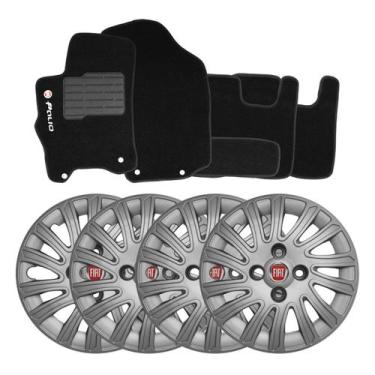 Imagem de Jogo de calotas aro 14 prata 093cb-pta cubo baixo + jogo de tapetes no