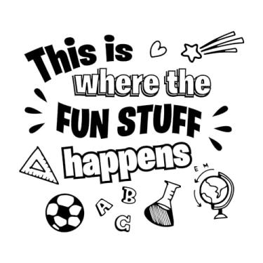 Imagem de This is Where The Fun Stuff Happens Science Lab Educational Funny Quote Wall Art Sticker Designs Adesivos de Vinil para Casa Paredes Quartos Janelas Quarto Decoração Tamanho (30 x 30 cm)