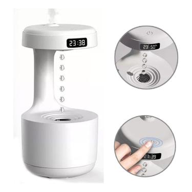 Imagem de Umidificador De Ar difusor água essência Relógio digital Gotas 800ml água que sobe