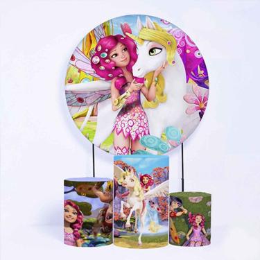 Imagem de Kit Painel de Festa Redondo de 1,50m e Trio de Cilindros Mundo Mia - Fera Print