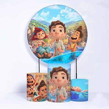 Imagem de Kit Painel de Festa Redondo de 1,30m e Trio de Cilindros Luca - Fera Print