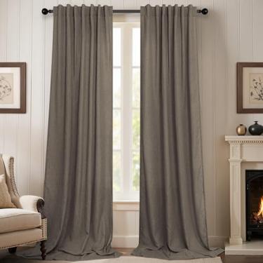 Imagem de Cortinas marrom chocolate para sala de estar, 203 cm de comprimento, conjunto de 2 painéis, cortina marrom de linho semitransparente, moderna, com aba traseira, cortinas plissadas, 132 x 213 cm