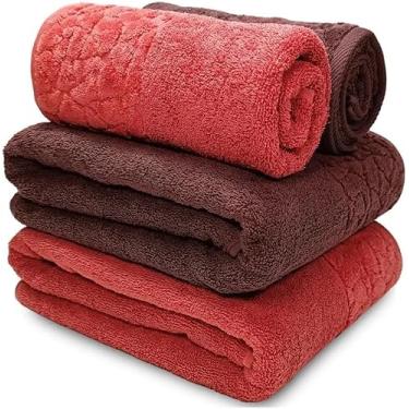 Imagem de Jogo/Kit 2 Toalhas de Banho Banhão Confort Jacquard + 2 Toalhas de Rosto 100% Algodão 500g/m² (Marrom | Telha)