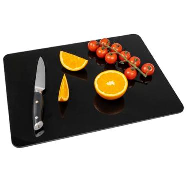 Imagem de Tábua de corte de vidro temperado para cozinha, tábua de corte de 30 x 40 cm com pés antiderrapantes para bancada, lavável na lava-louças, placa de canto arredondada, resistente ao calor e arranhões
