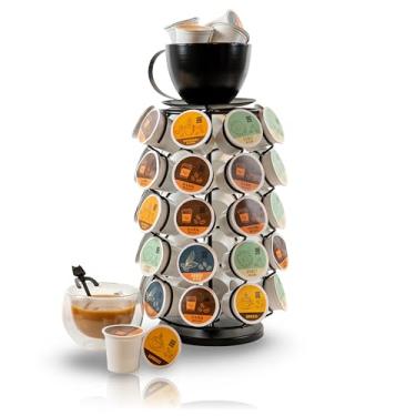 Imagem de Made Easy Kit Organizador de cápsulas de café Carousel – Compatível com K-Cups Keurig K-Pods – Armazenamento giratório 360 de bancada – Lazy Susan base giratória de metal (caneca de café preta, grande