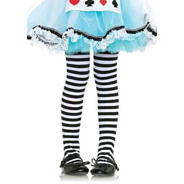 Imagem de Leg Avenue Meia-calça listrada infantil para meninas, preto/branco, GG EUA