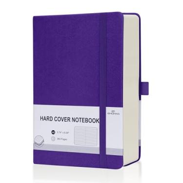 Imagem de EMOMAS Caderno pautado pautado, 360 páginas numeradas (com número de página), caderno grosso para escrever A5 com pauta universitária, papel pautado de 100 g/m², capa dura de couro, 14 cm x 21 cm, roxo