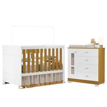 Imagem de Berço Americano e Cômoda infantil Katatau Branco Acetinado Savana  Rel