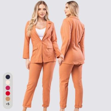 Imagem de Conjunto Feminino Alfaiataria Blazer e Calça de Linho Elegante - IV ST