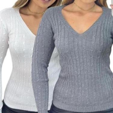 Imagem de Kit 2 Blusas Industrie Femininas Suéter Malha Tricô e Chumbo Manga Longa Tamanho:Único;Cor:-Feminino