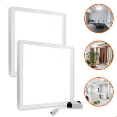 Imagem de Kit 2 Plafon Painel Sobrepor de Led 50w Quadrado Bivolt Branco 60x60cm