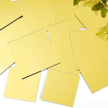 Imagem de PH PandaHall 20 peças, 2 tamanhos, espelhos de vidro, quadrados, autoadesivos, 7,6 cm, 10 cm, pequenos espelhos decorativos minúsculos para paredes, artesanato, decoração de casa, cáqui claro
