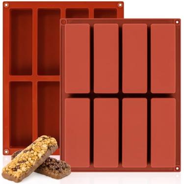 Imagem de Fimary Moldes de barra de granola, molde de silicone retangular de 8 cavidades para barras energéticas, cereais, proteínas, brownie, chocolate e doces (2 peças)