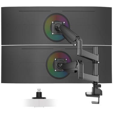 Imagem de Ergounion Braço de monitor duplo para telas Ultrawide de 13 a 49 polegadas, suporte de monitor resistente para 2 monitores de até 20 kg, suporte de mesa de braço duplo empilhado vertical de movimento