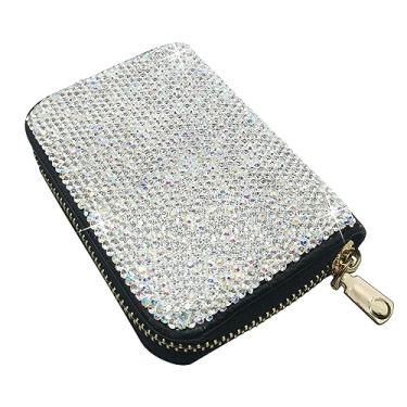 Imagem de Owemtao Capa Para Cartão De Crédito Bling Rfid, Carteira Couro Com Zíper Multicamadas E Strass, Pequena Mulheres (Prata)