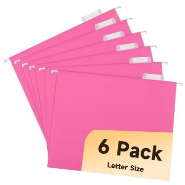 Imagem de pmybupo Pacote com 6 pastas de arquivo rosa com bolso, pasta decorativa tamanho carta, linda pasta suspensa para escritório, casa, escola, com abas ajustáveis de corte 1/5