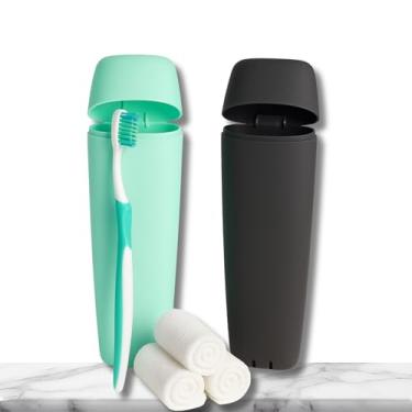 Imagem de KIT 2 Porta Escova de Dente Multiuso com Tampa, Estojo de Plástico Moderno e Prático, Ideal para Viagens, Trabalho, Escola e Academias, Compacto e Leve, Verde e Preto