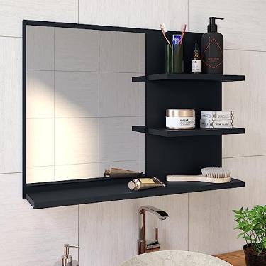 Imagem de Espelheira Astra Porta Prateleira Organizadora Espelho Decorativo Armarinho Banheiro Suspenso - Loja Inova BR (Preto)