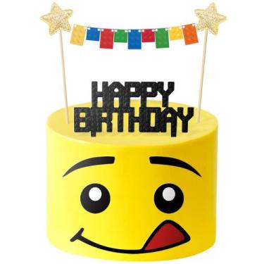 Imagem de Cake Topper Building Blocks Star Flag Banners Festa de aniversário - M