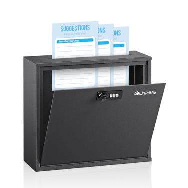 Imagem de Uniclife Caixa de sugestões com fechadura e compartimento de combinação, caixa de correio montada na parede para escritório, caixa de entrega com 50 cartões de sugestões em branco, cofre de segurança