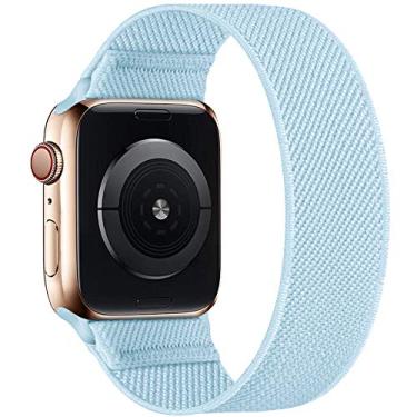 Imagem de ENJINER Pulseiras de nylon elástico compatíveis com Apple Watch séries 8 7 6 SE 5 4 e 3 de 38 mm, 40 mm, 41 mm, 42 mm, 44 mm, 45 mm, 49 mm, P, azul celeste de 42/44/45 mm