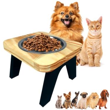 Imagem de Comedouro Bebedouro Alto Elevado para Cachorro e Gatos, Suporte em Madeira com Tigela em Aço Inox, Elegante Tamanho Pequeno