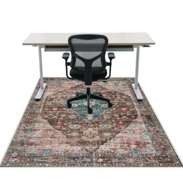 Imagem de Anidaroel Tapete de cadeira de escritório marrom de 122 x 152 cm para piso de madeira, tapetes de escritório para cadeira de rodas, tapetes de cadeira de jogos de computador, tapete protetor grande