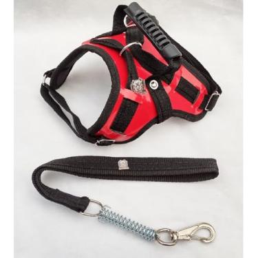 Imagem de Peitoral Coleira Pitbull Pastor Alemão Rotwailler Reforçada Couro(VERMELHO,G)