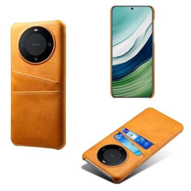 Imagem de Capas Compatível com Huawei MATE 60,Caso de couro PU-Tampa de telefone a prova de choque com 2 slots de cartão,Proteção anti-impressão digital e anti-gota-Yellow