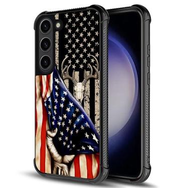 Imagem de CARLOCA Capa compatível com Samsung Galaxy S23, capa de mão com bandeira de cervo caveira Galaxy S23 para meninos homens, capa com design de padrão TPU macio antiarranhões para Samsung S23 capa de 6,1 polegadas